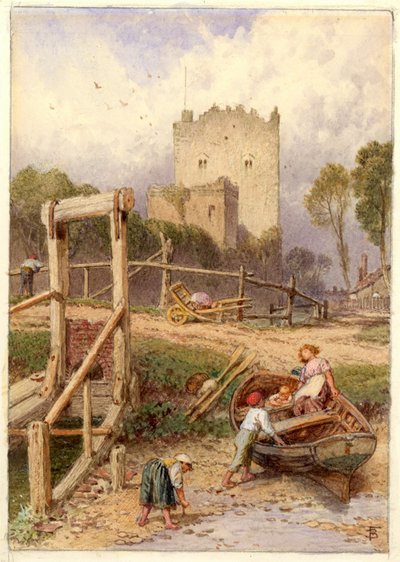 Landscape with Boat and Figures by Myles Birket Foster